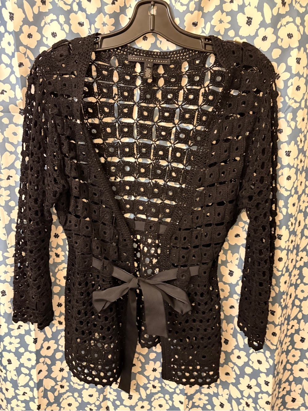 Robert Rodriguez Black Crochet Open-Front Cardigan
